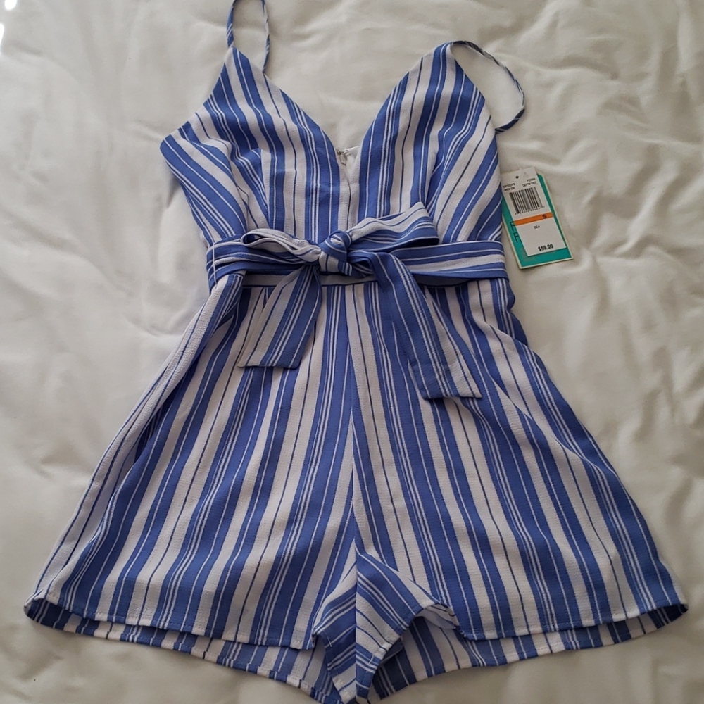 Gianni Bini Blue and White Striped Romper - Picture 1 of 7